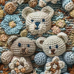 Knitted Teddy bear seamles pattern background - 788621142