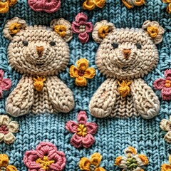 Knitted Teddy bear seamles pattern background - 788621150