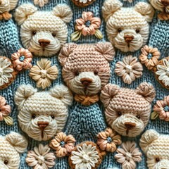 Knitted Teddy bear seamles pattern background - 788621152