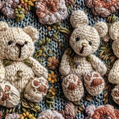 Knitted Teddy bear seamles pattern background - 788621158