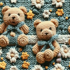 Fototapeta na wymiar Knitted Teddy bear seamles pattern background