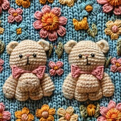 Knitted Teddy bear seamles pattern background - 788621177