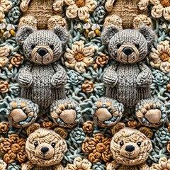 Knitted Teddy bear seamles pattern background - 788621189