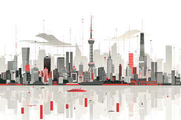 Urban map illustration, flat style, urban elements Generative AI

