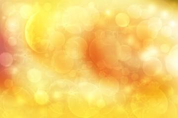 A festive abstract delicate golden yellow red orange gradient background texture with defocused bokeh circles. Card concept for Happy New Year, party invitation, valentine or other holidays.
