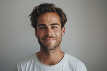 Obraz premium A man with a beard wearing a white shirt smiles for the camera