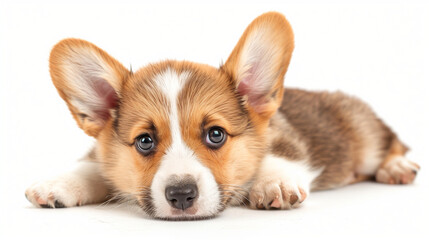 corgi puppy, puppy, white background, cute puppy, dog, mock up, photography