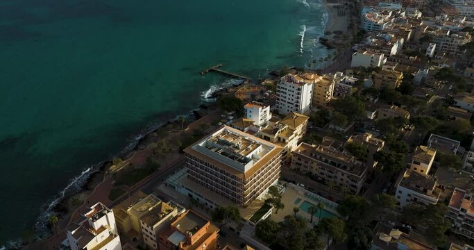 drone aerial from the city of calla millor at Mallorca