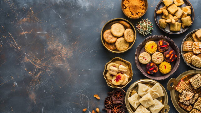 Background, copy space, Indian festival food snack sweet for Lohri Makar Sankranti Pongal Diwali harvest festival Tamil Nadu winter folk festival Punjab India. Indian food.