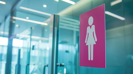 Gender-neutral bathroom sign in a corporate office, with a close-up on the sign
