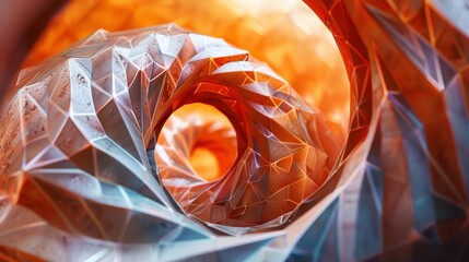 Bring to life the convergence of technology and art by sculpting a clay sculpture of a swirling vortex of dynamic 3D polygons, forming a gateway to digital dimensions Pay attention to texture and form - obrazy, fototapety, plakaty