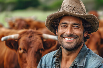 Portrait of a handsome smiling farmer - obrazy, fototapety, plakaty