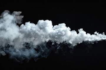 Single cloud in air, isolated on black background. Fog, white clouds or haze For designs
