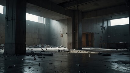 Inside an abandoned building, the destruction of the wall