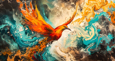 Fototapeta na wymiar an abstract painting phoenix colorful feather background, 4K Desktop wallpaper