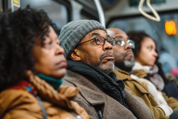 Obraz premium Passengers on a bus ride with varied expressions