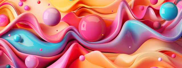 Waves, ruffles and bubbles, sweet, pastel colors - horizontal background