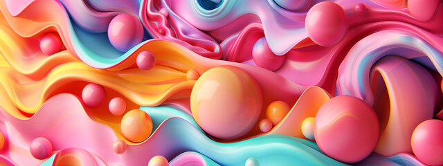 Waves, ruffles and bubbles, sweet, pastel colors - horizontal background