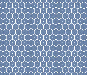 Honeycomb mosaic hexagons background. Dark Blue color on matching background. Rounded stacked hexagons mosaic pattern. Hexagon cells. Seamless pattern. Tileable vector illustration.