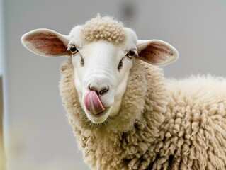 Portrait of cute sheep showing tongue - 788627538