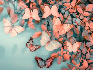 Pastel color exotic butterflies background, beauty of nature - 788627760