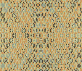Tileabe mosaic background. Simple stacked hexagons pattern. Hexagon cells. Multiple tones color palette. Seamless pattern. Tileable vector illustration.