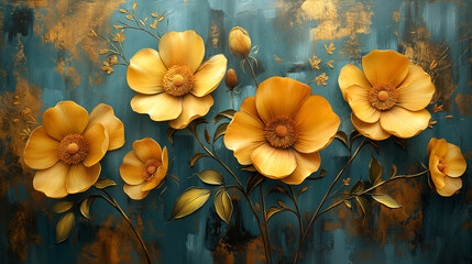 Oil painting of golden roses