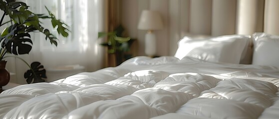 Cozy Bedroom Oasis with Crisp White Bedding. Concept Bedroom Decor, Interior Design, White Bedding Trends, Cozy Spaces