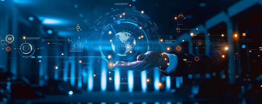 Businessman Utilizing Online Banking and Payments on Laptop, Digital Marketing, E-commerce, Network Connectivity, Cyber Security, Financial Technology