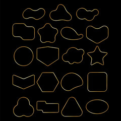 Set of elegant golden frames of various shapes