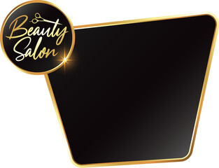 Rectangular symbol with golden frame of beauty salon. Design for hair stylist and hair salon