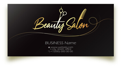 Unique black gold elegant business card for beauty salon
