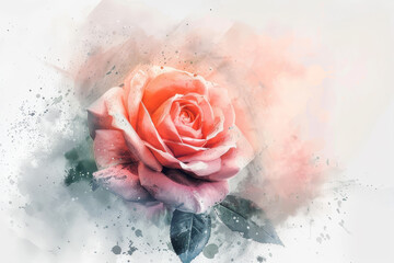 A rose is the main focus of the image, with its petals and stem visible - obrazy, fototapety, plakaty