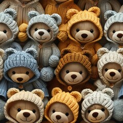 Cute teddy bears knitted crochet seamless pattern background - 788631142