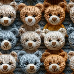 Cute teddy bears knitted crochet seamless pattern background - 788631151