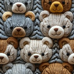 Cute teddy bears knitted crochet seamless pattern background - 788631169
