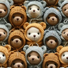 Cute teddy bears knitted crochet seamless pattern background - 788631173