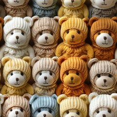 Cute teddy bears knitted crochet seamless pattern background - 788631191