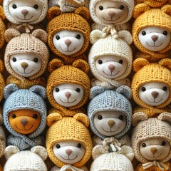 Cute teddy bears knitted crochet seamless pattern background - 788631193