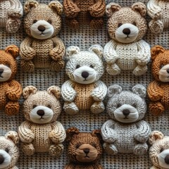 Cute teddy bears knitted crochet seamless pattern background - 788631312