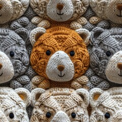 Cute teddy bears knitted crochet seamless pattern background