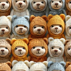 Cute teddy bears knitted crochet seamless pattern background - 788631324