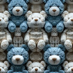 Cute teddy bears knitted crochet seamless pattern background - 788631338