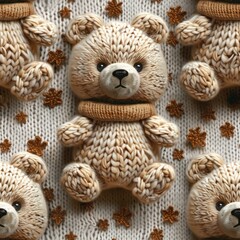 Cute teddy bears knitted crochet seamless pattern background - 788631344