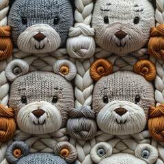 Cute teddy bears knitted crochet seamless pattern background - 788631361