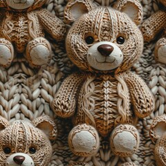Cute teddy bears knitted crochet seamless pattern background - 788631363