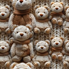 Cute teddy bears knitted crochet seamless pattern background - 788631367