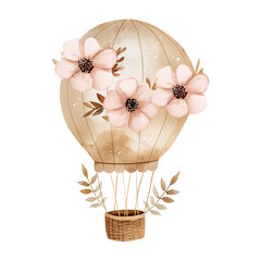 Watercolor hot air balloon with flowers, nursery illustration - 788631507