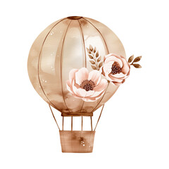 Pastel hot air balloon with peonies illustration  - 788631541