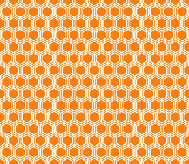Abstract template background. Orange color on matching background. Bold rounded hexagons mosaic pattern with inner solid cells. Hexagon cells. Seamless pattern. Tileable vector illustration.